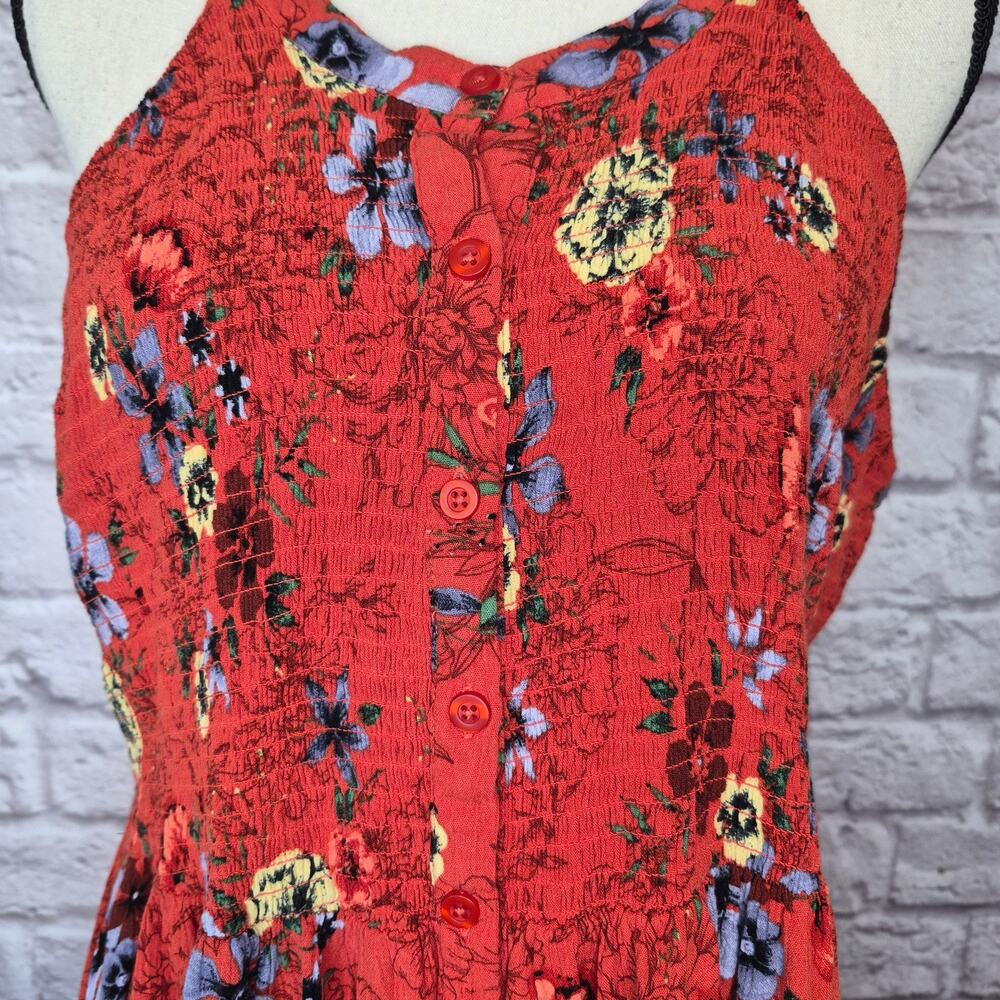 Torrid top burnt orange floral sleeveless gauze smocked halter babydoll size 2X - Picture 5 of 11
